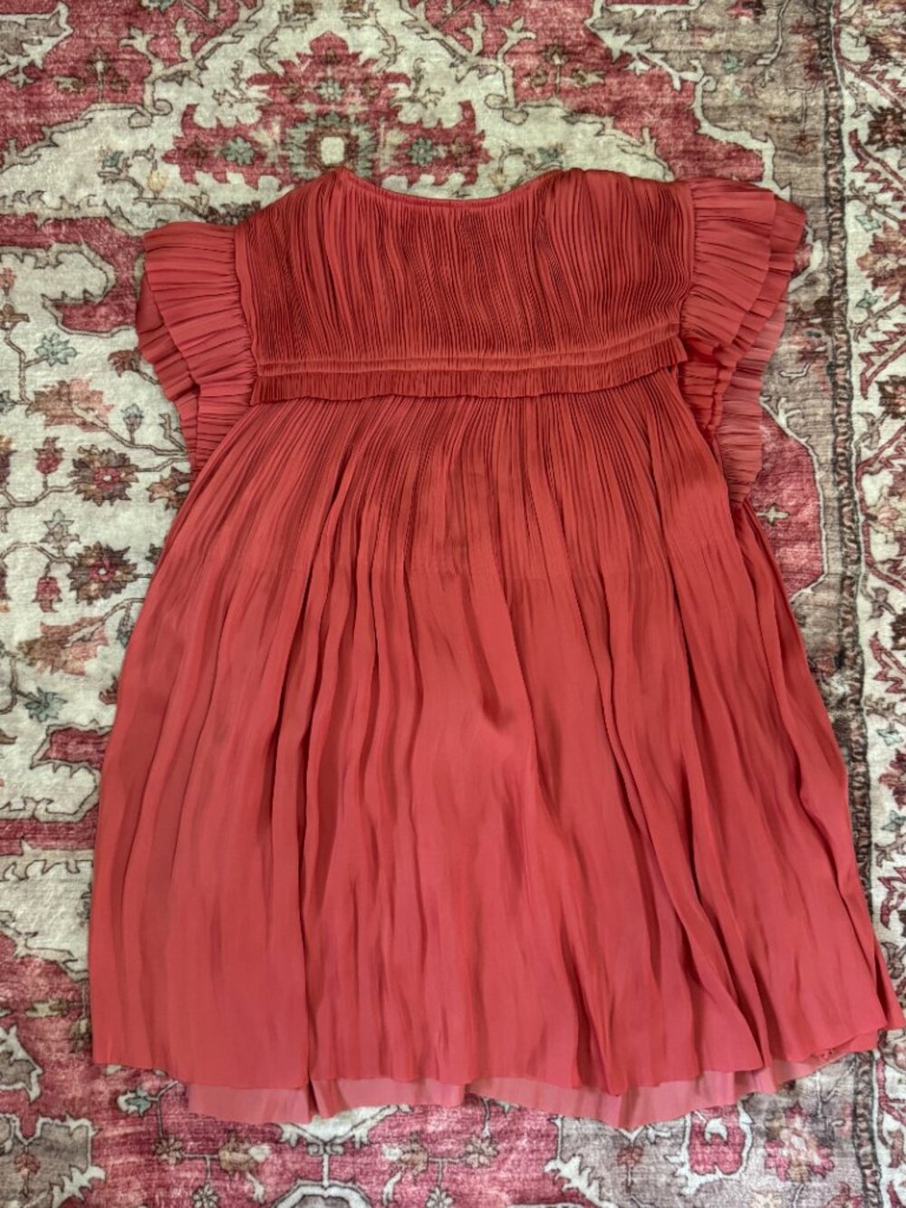 Ulla Johnson Pleated Ruffle Sleeve Blouse Size 4 Rose Terracotta V-Neck Top - Picture 5 of 8